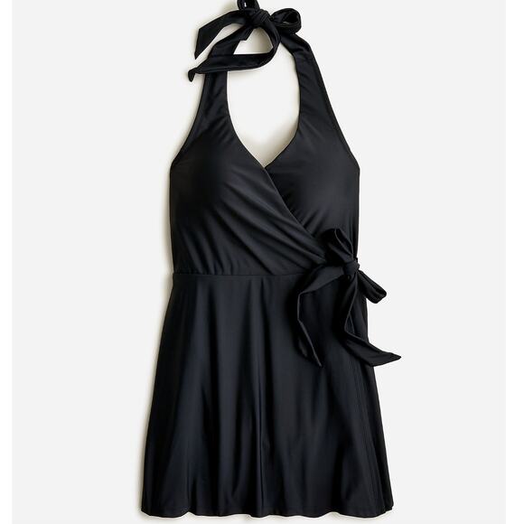 J.Crew Halter Wrap Swim Dress Black Padded Vacation Beach Resort US 8 NWT